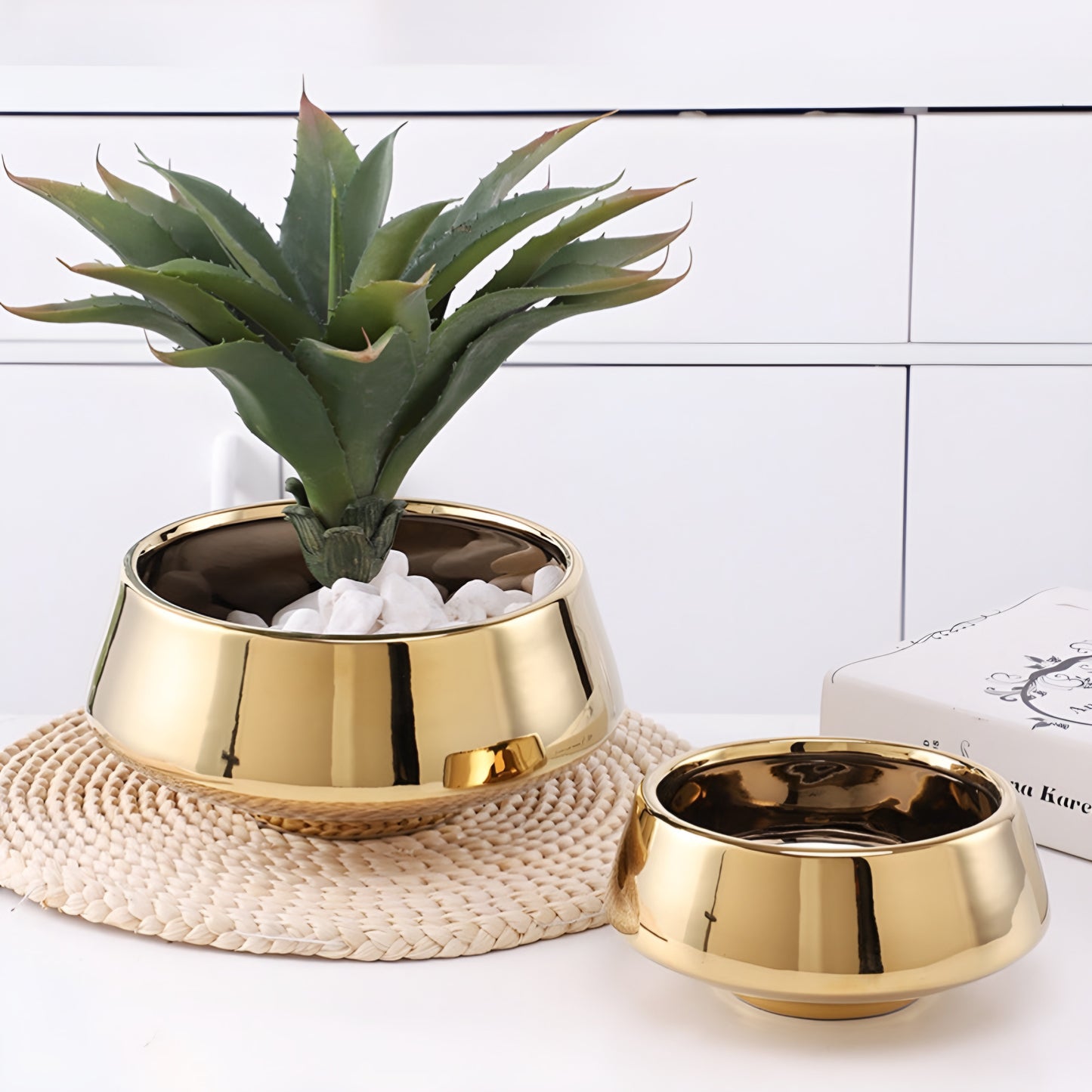 Gold Ceramic Flower Plant Pot