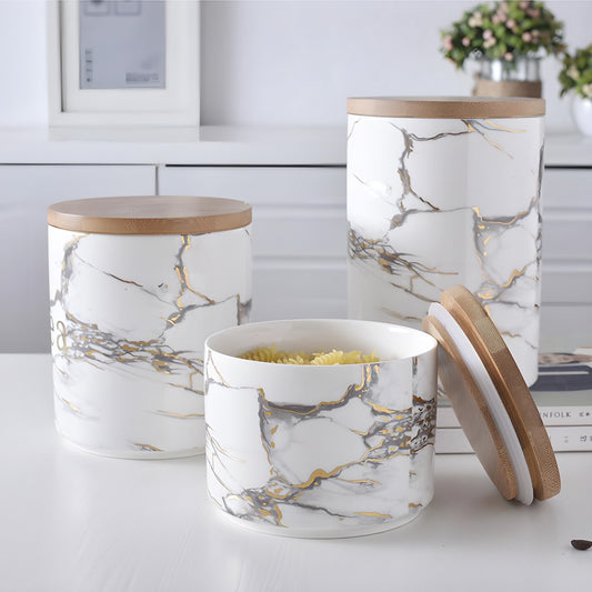 Marbled Ceramic Wooden Jar