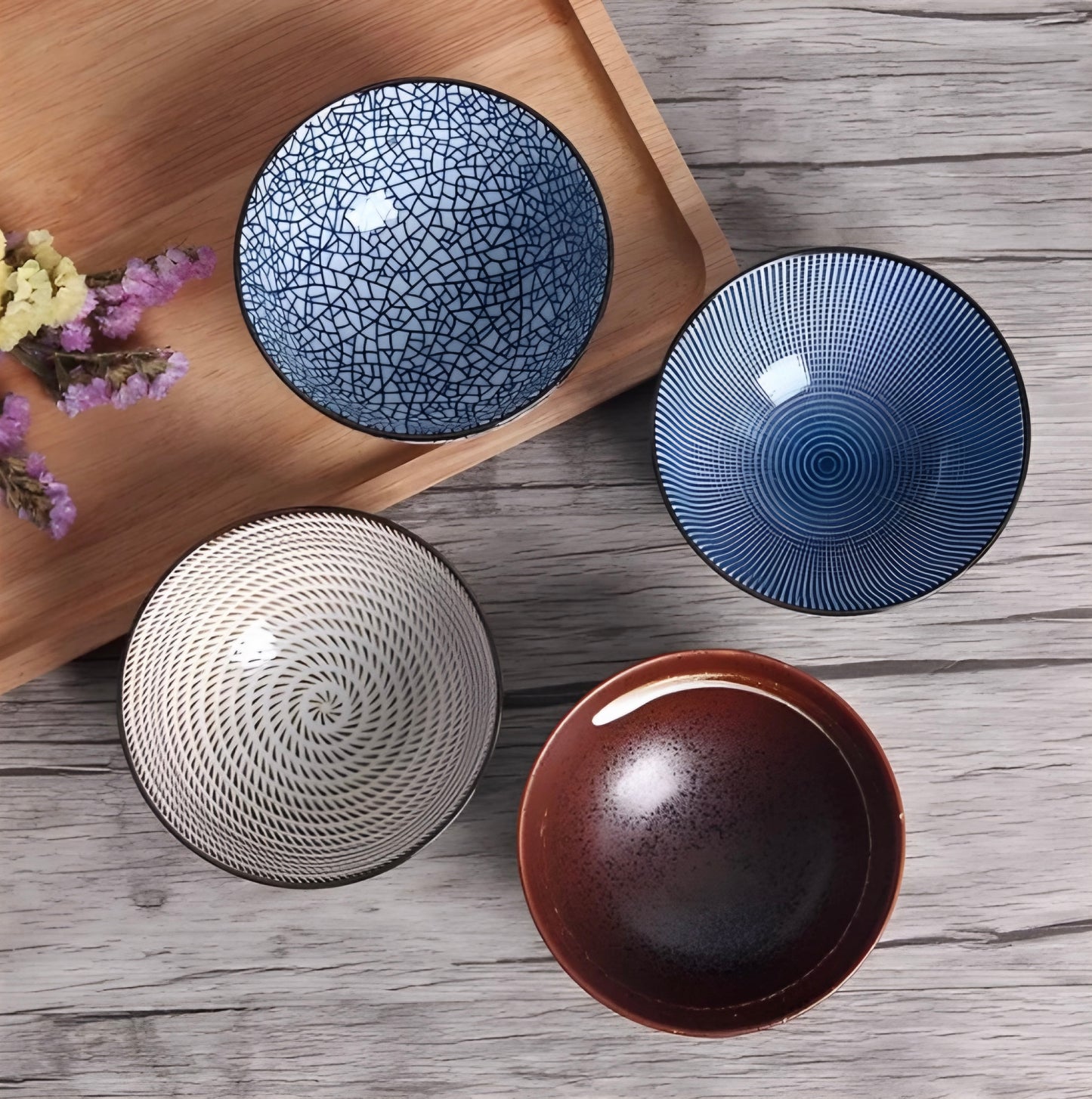 Japanese Inspired Porcelain Bowls (4-Set)