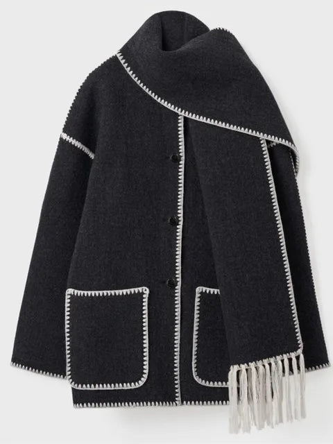 Faux Cashmere Overcoat With Scarf