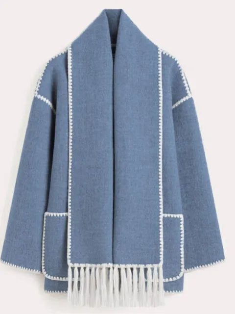Faux Cashmere Overcoat With Scarf