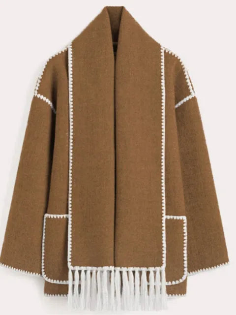 Faux Cashmere Overcoat With Scarf