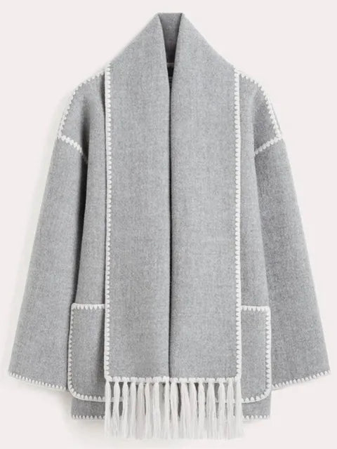 Faux Cashmere Overcoat With Scarf