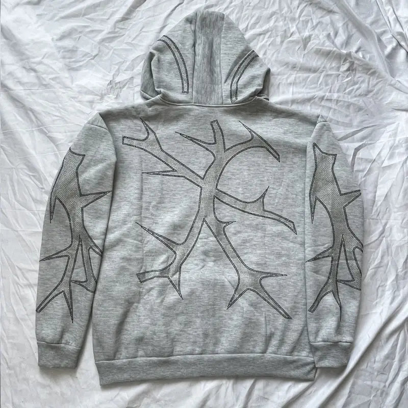 Women’s Barbed Wire Rhinestone Zipper Hoodies