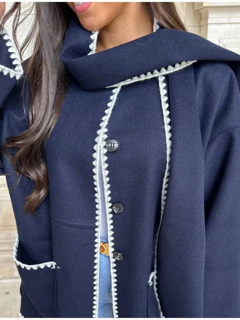 Faux Cashmere Overcoat With Scarf