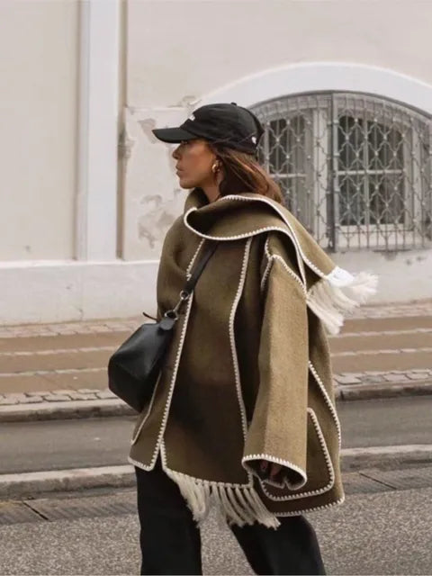 Faux Cashmere Overcoat With Scarf