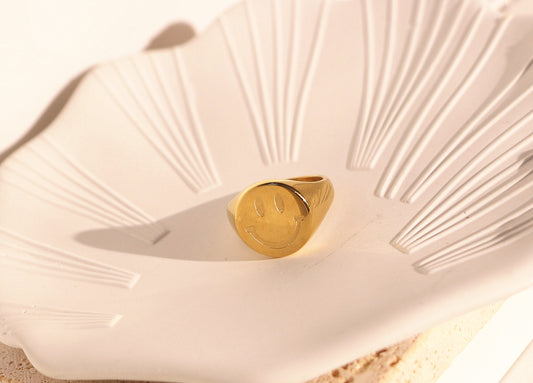 Gold Stainless Steel Smiley Face Ring