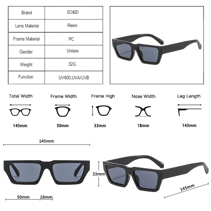 Retro Square Rectangular Sunglasses