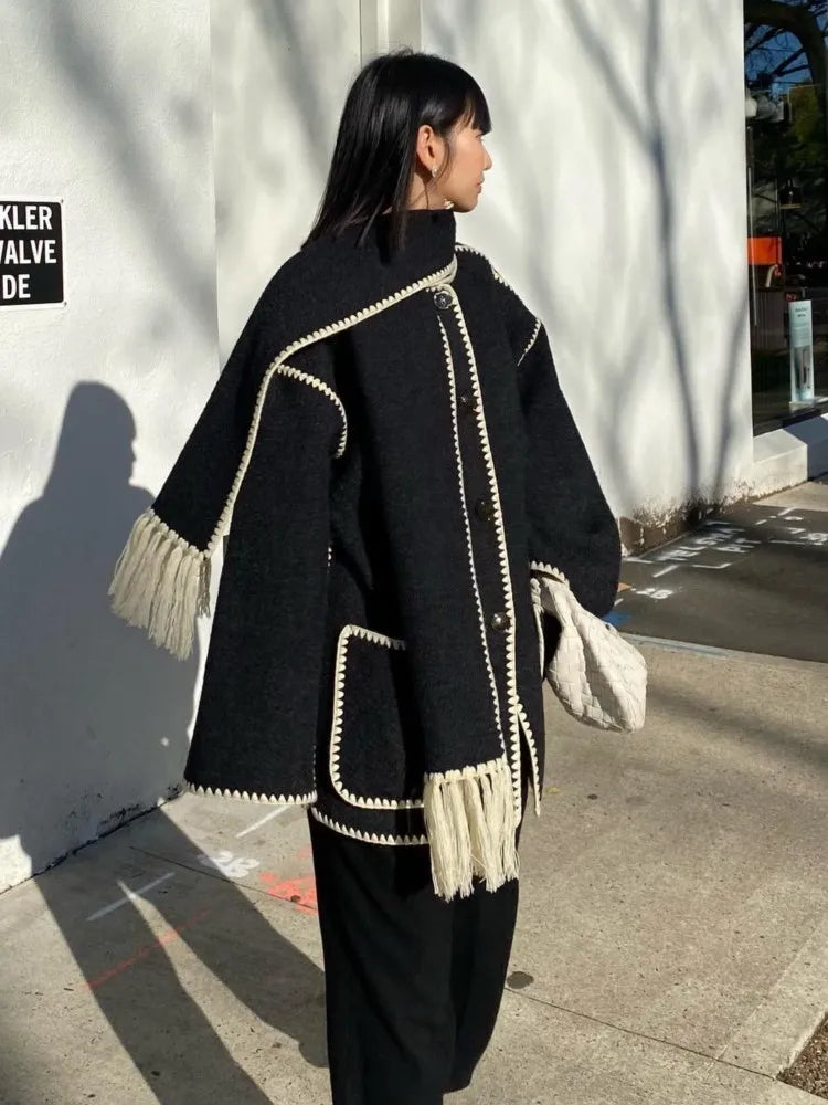 Faux Cashmere Overcoat With Scarf