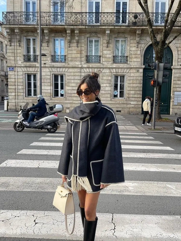 Faux Cashmere Overcoat With Scarf