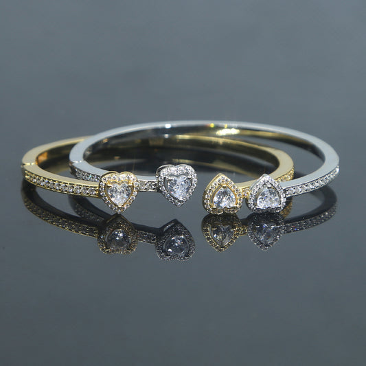 Double Heart Charm Bangle Bracelet