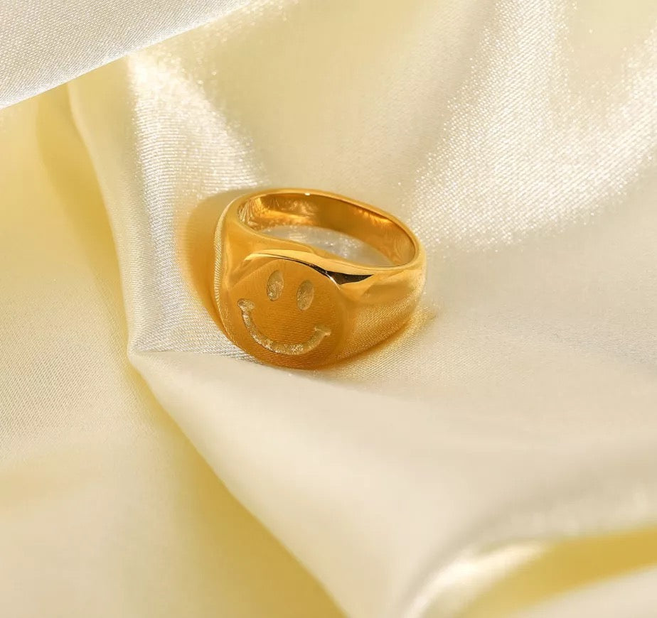 Gold Stainless Steel Smiley Face Ring