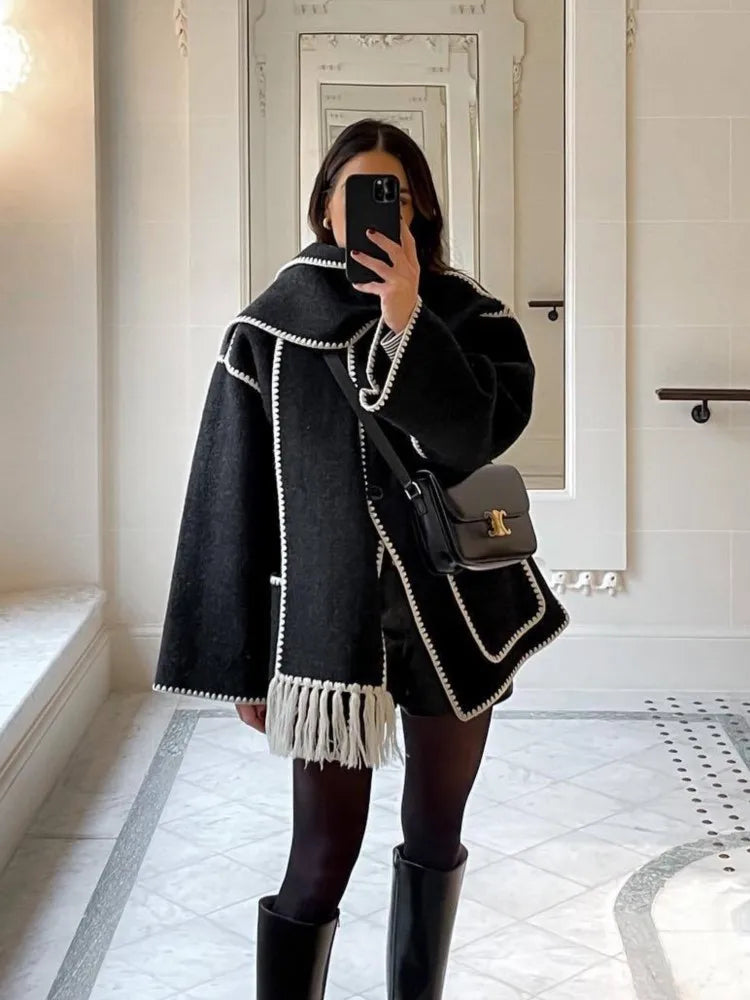 Faux Cashmere Overcoat With Scarf